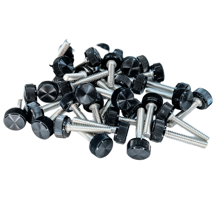 Thumbscrew with black plastic knob and stainless steel screw