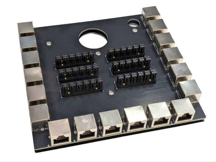 Bottom side of the RJ3-36i RJ45 breakout board with 18-ports