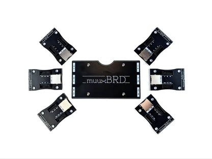 Top down view of the RJ-3P breakout board for the IGNITE i18 and six 6-cue QuickPlug slats.