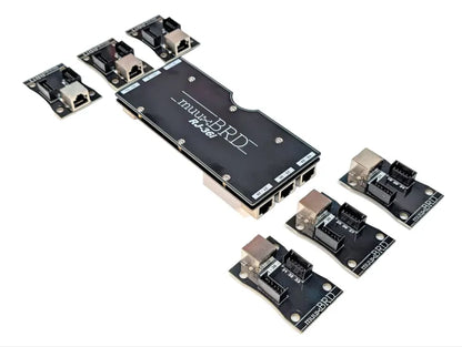 RJ-36i RJ45 breakout board surrounded by six 6-cue slats