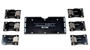 RJ-36i RJ45 breakout board next to six 6-cue QuickPlug slats