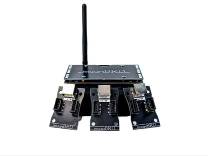RJ-3P RJ45 breakout board installed on the  IGNITE i18 firing system along side three 6-cue QuickPlug slats