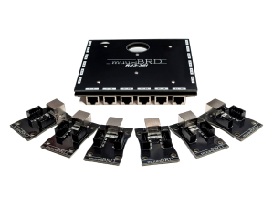 RJ3-36i RJ45 breakout board along side six 6-cue slats