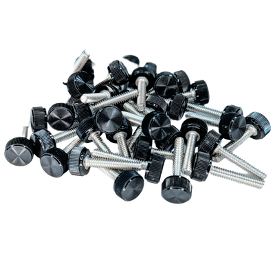 Thumbscrew with black plastic knob and stainless steel screw