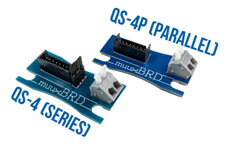 Side by side comparison of the series QS-4 and the parallel QS-4P breakout boards